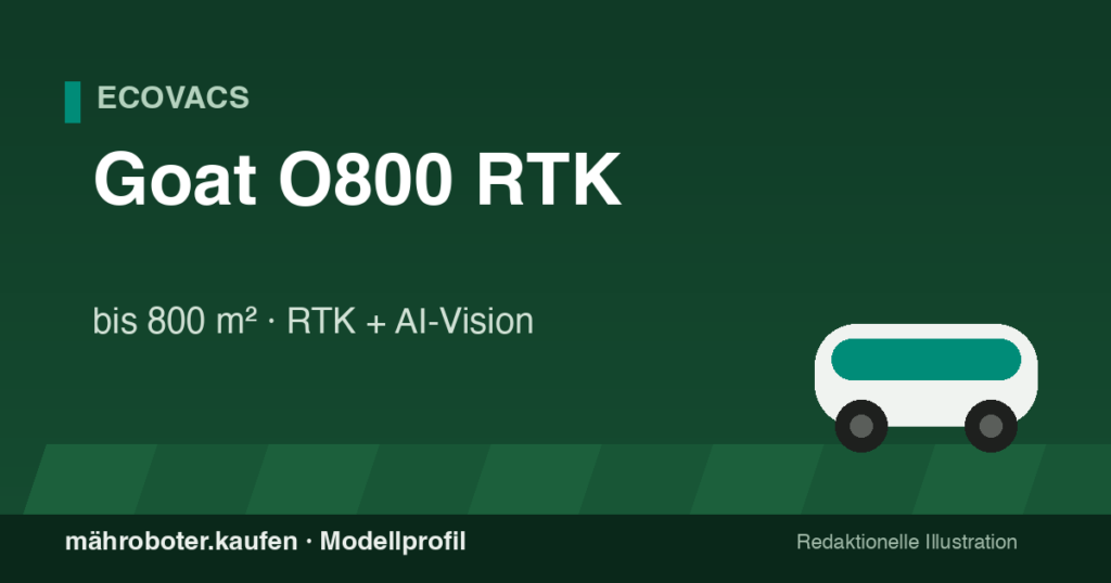 Redaktionelle Grafik zum Mähroboter-Profil Ecovacs Goat O800 RTK
