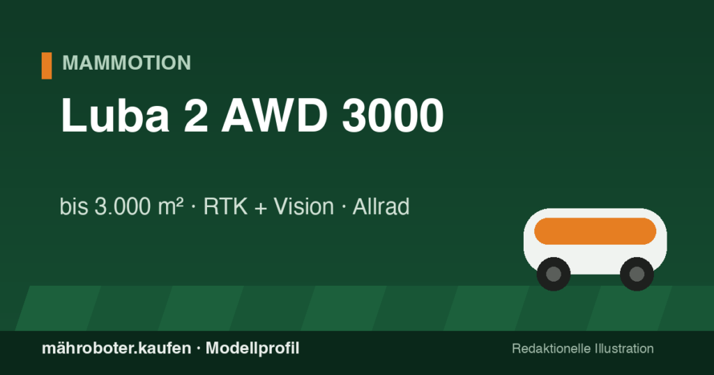 Redaktionelle Grafik zum Mähroboter-Profil Mammotion Luba 2 AWD 3000