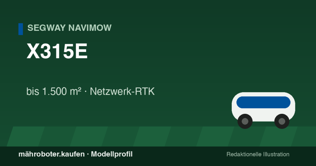Redaktionelle Grafik zum Mähroboter-Profil Segway Navimow X315E
